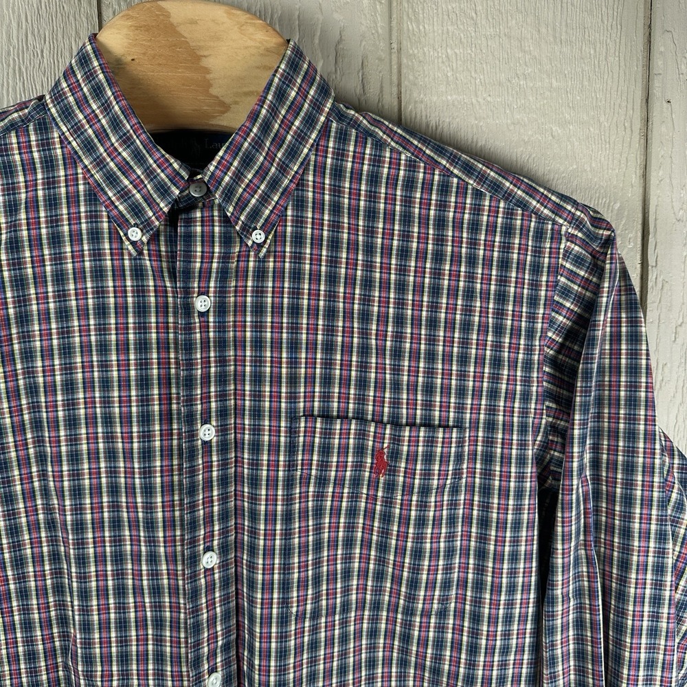 Ralph Lauren Mens Large Blake Plaid Long Sleeve Button Down Shirt Chest Pocket